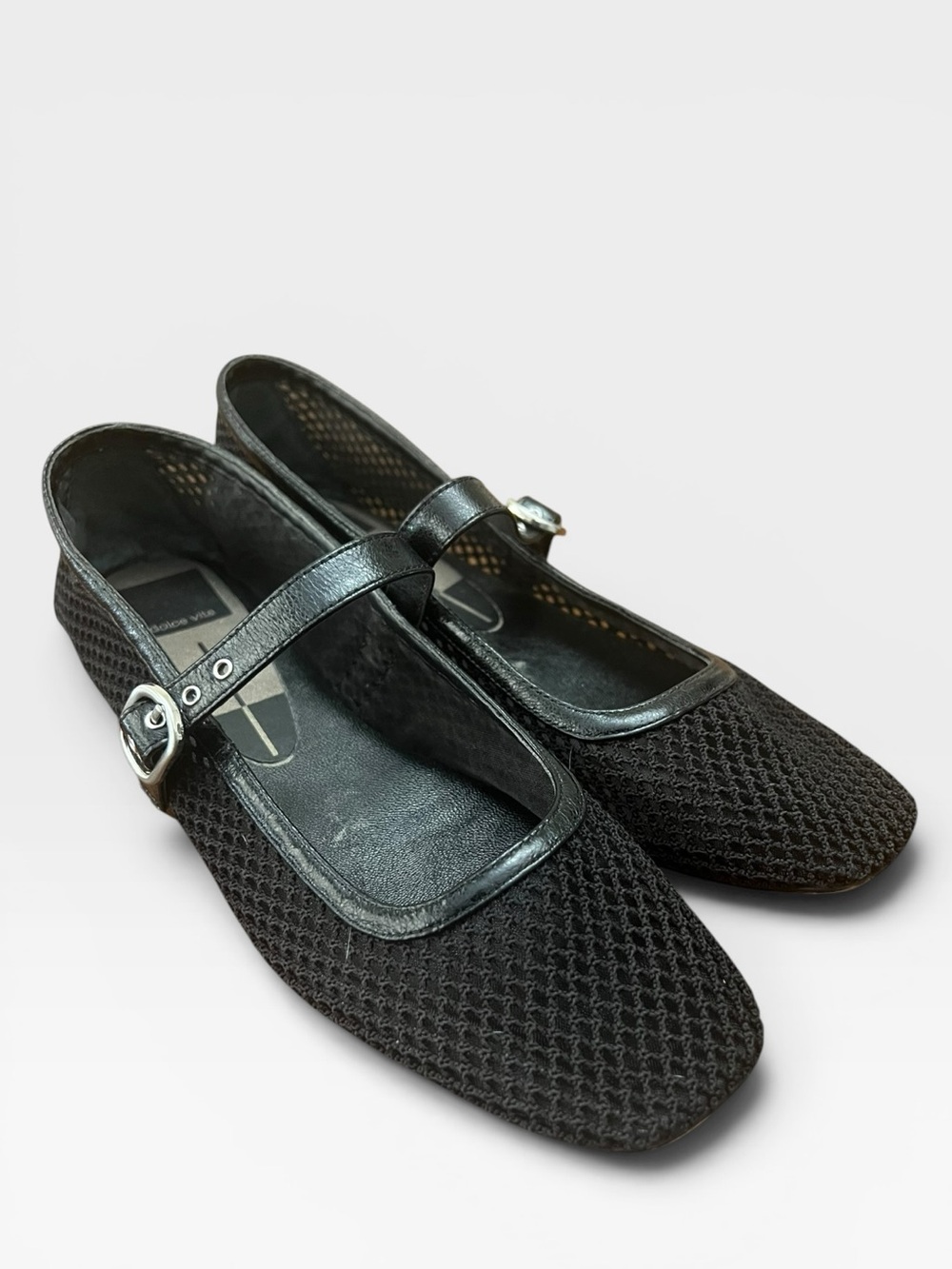 Dolce Vita Reyes Woven Mary Jane Flats Size 7 Black Mesh Square Toe